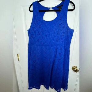 ☘️ Lane Bryant Blue Floral Eyelet Oval Cutout Back Lined Dress, Size 22